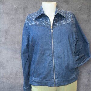 Cathy Daniels Blue Denim Stars, Circles & Square Studded 2-Pocket Jacket Sz 1X